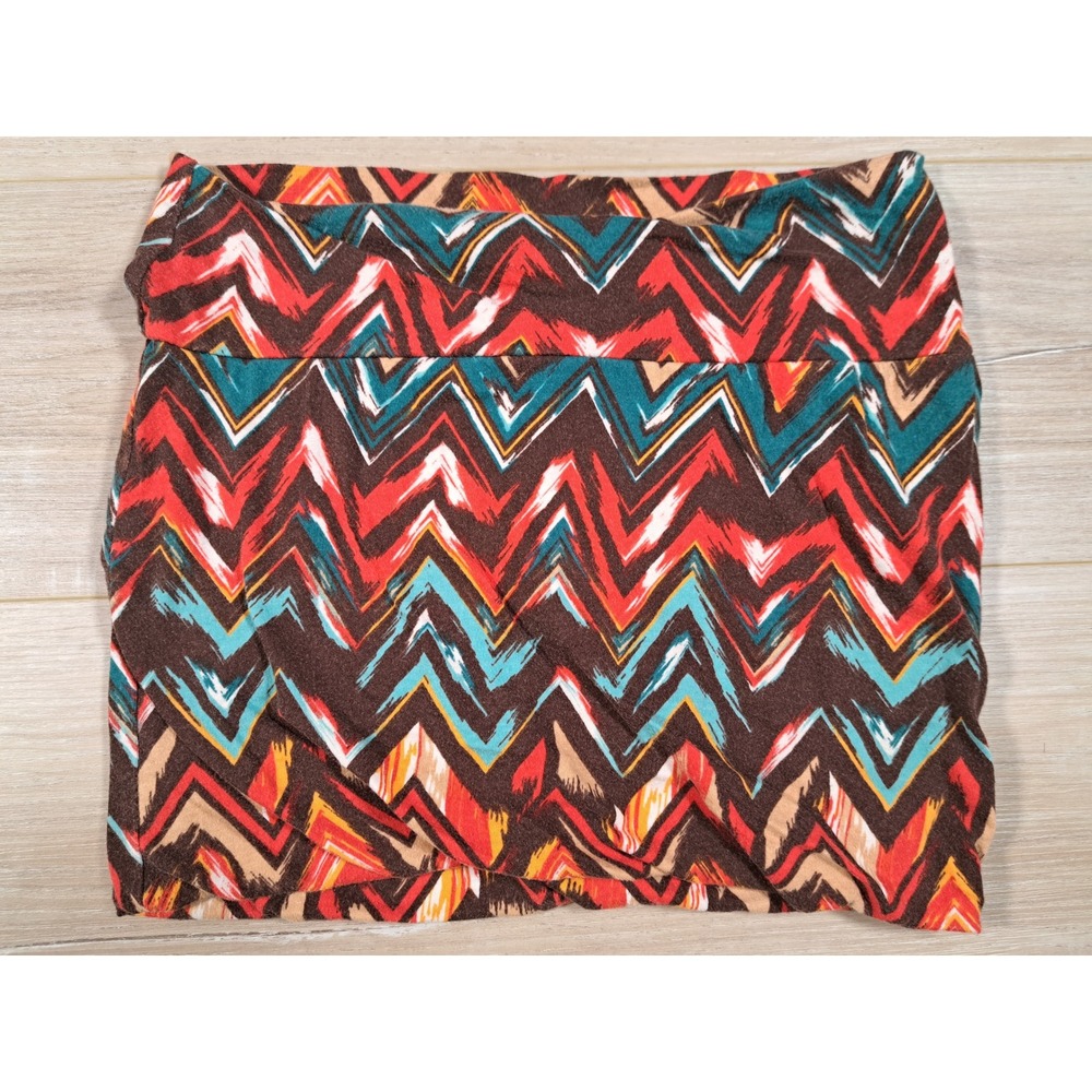 Hot Gal‎ Womens Medium Chevron Zigzag Mini Skirt Brown Red Teal Stretch Knit